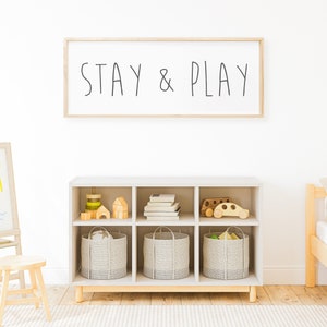 Stay and Play | Wooden Sign | Kids Room Decor | Playroom Wall Art | Fun and Colorful | Nursery Decor | Children's Play Area |Inspiring Quote