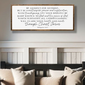 Be Anxious for Nothing, Philippians 4:6-7 Sign, Christian Wall Art