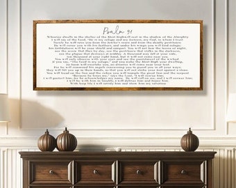 Psalm 91  Signs for Home Home Decor Sign Inspirational Wall Art Farmhouse Scripture Sign Bible Verse Sign Framed Wood Signs Christian Sign