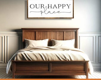 Our Happy Place, Wooden Sign, Cozy Farmhouse Decor