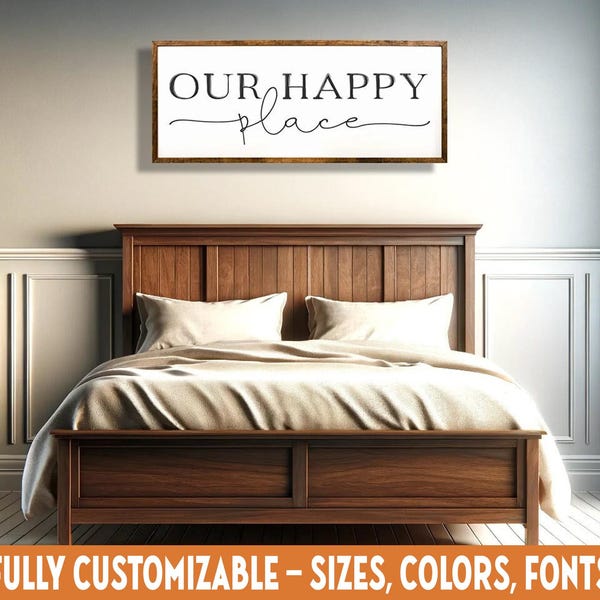 Our Happy Place, Wooden Sign, Cozy Farmhouse Decor