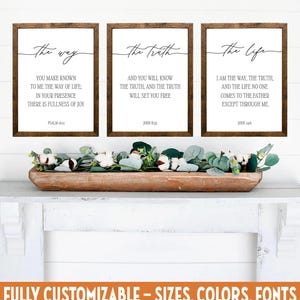 The Way, The Truth, The Life Scripture Trio, Christian Farmhouse Wall Art Set