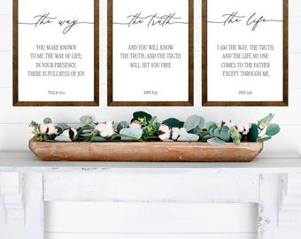 The Way, The Truth, The Life Scripture Trio, Christian Farmhouse Wall Art Set