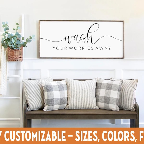 Letrero "Adiós a las preocupaciones" – Arte moderno para baños de estilo rústico