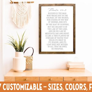 Psalm 1:1–3 Scripture Sign, ‘Blessed Is the Man’ Bible Verse Art