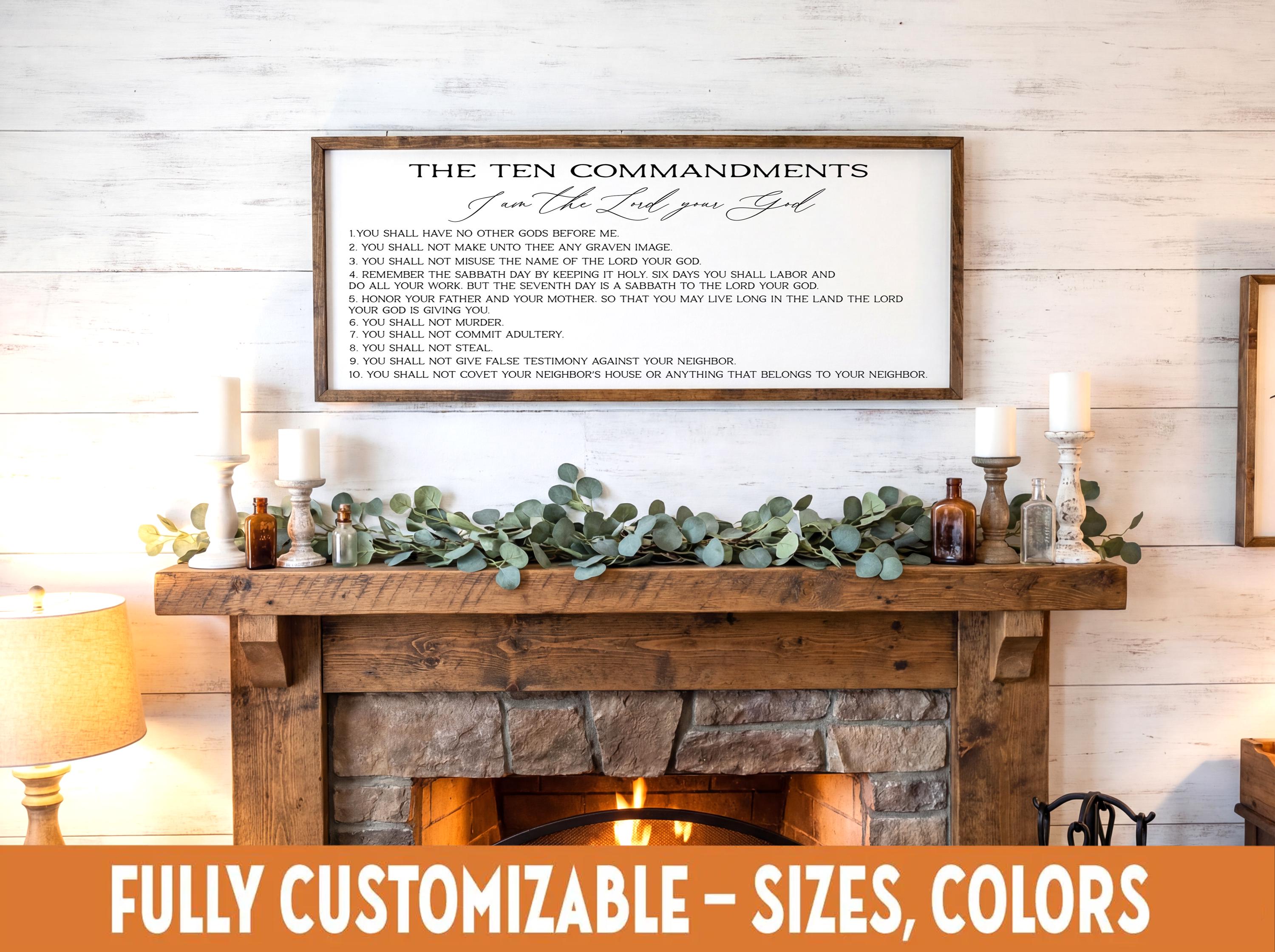 The Ten Commandments, Christian farmhouse wooden wall sign