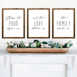 Bless the Food / Love / Family Set of 3 Wood Signs | Farmhouse Dining Decor