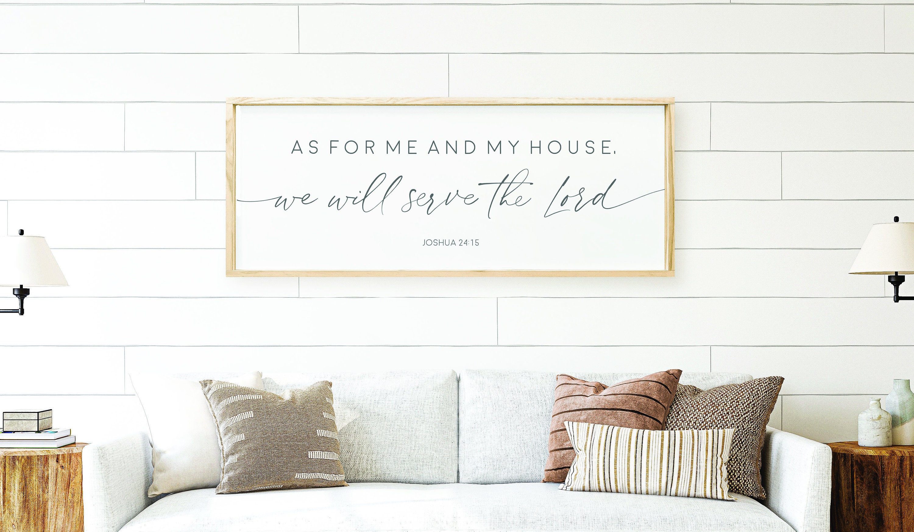 Cadre bois blanc ceruse: moi et ma maison / Josué 24:15