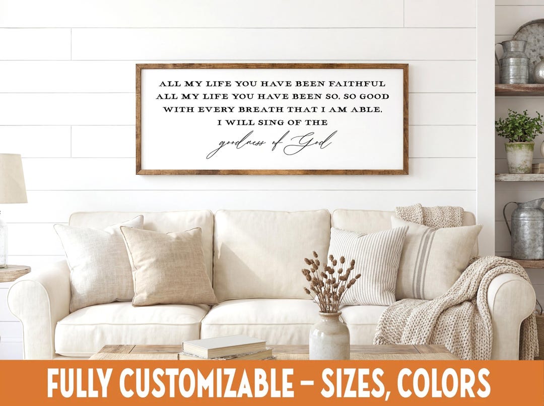 Goodness of God Wooden Worship Lyric Sign - 24W×12H inches, Dark Walnut