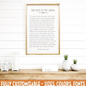 The Man In The Arena | Theodore Roosevelt | Wooden Sign | Inspirational Quote | Wall Art | Home Decor | Motivational | Courage |Perseverance