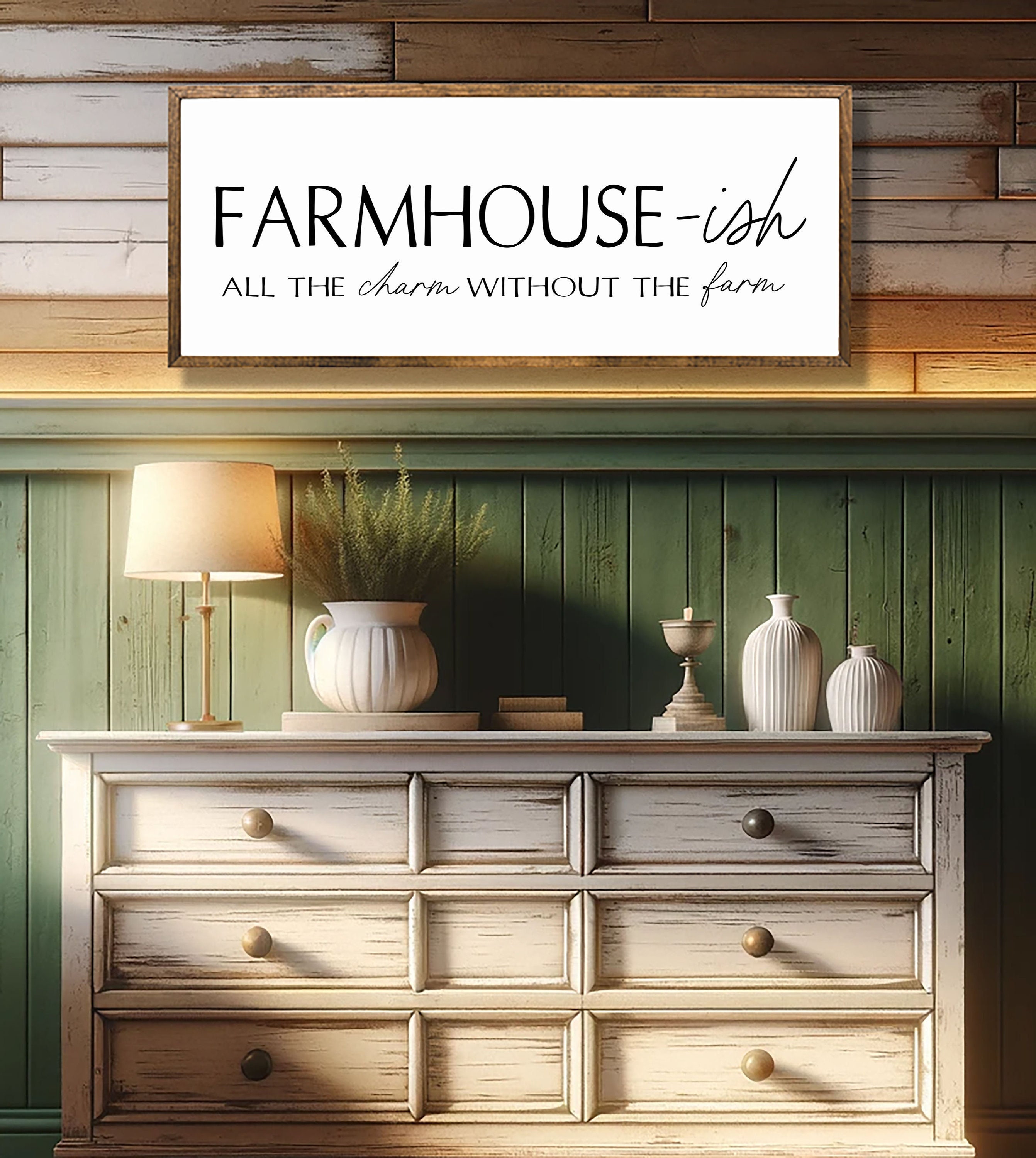 Farmhouse‐ish” Funny Wood Sign | Rustic Modern Wall Decor
