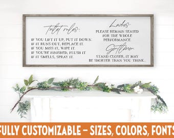 Toilet Rules Sign – Humorous Bathroom Etiquette Wall Art