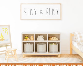 Stay & Play Framed Sign, Simple Modern Playroom Decor