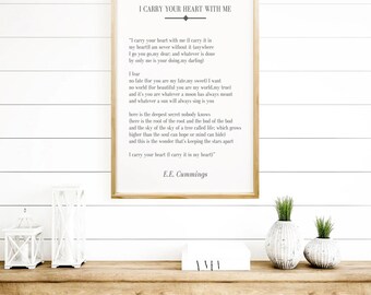 E.E. Cummings Poem | I Carry Your Heart | Wooden Sign | Romantic Wall Art | Love Quote | Home Decor | Literary Art | Poetry Gift | Heartfelt