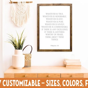 Philippians 4:8 Verse Sign, Whatever Is True, Christian Wall Decor