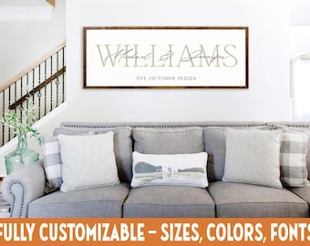 Personalized Last-Name Sign “Williams” – Custom Couple Names & Established Date, Large Framed Rustic Wall Art