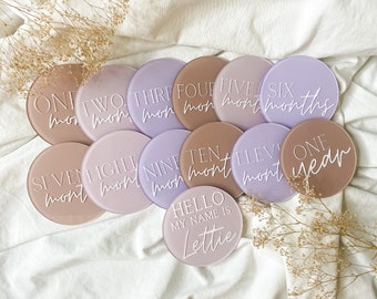 Acrylic Baby Milestones Disc | Monthly Milestone Markers | Baby Announcement | 12 Month Set | Bump Update Sign