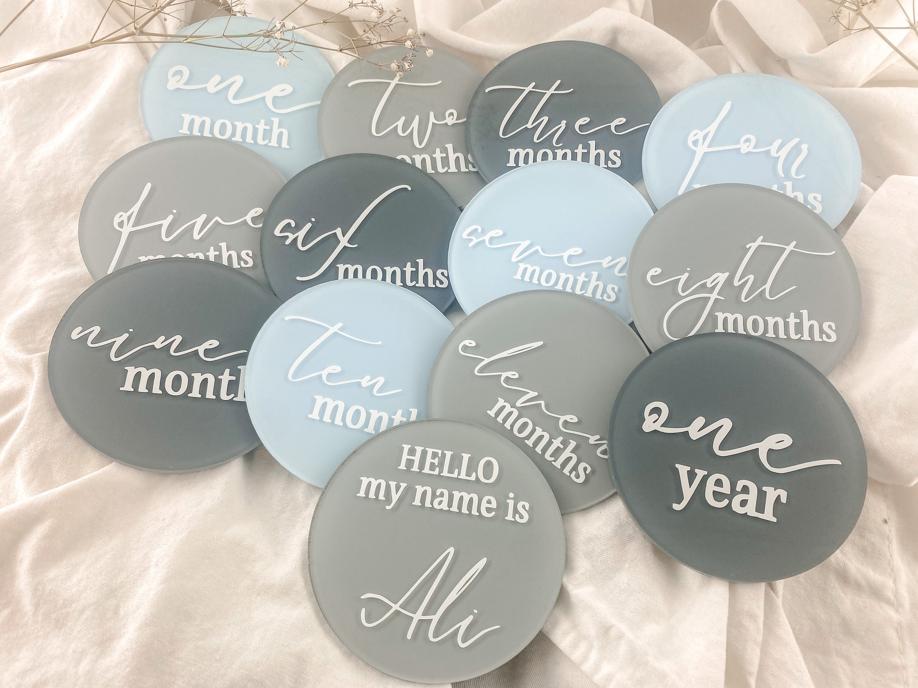 Acrylic Baby Milestones Disc | Monthly Milestone Markers | Baby Announcement | 12 Month Set | Bump Update Sign