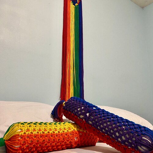 Macrame rainbow shops pillow