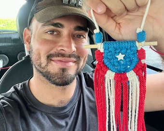 mini macrame puerto rico car flag