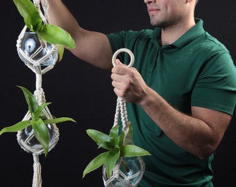 White Macrame Plant hanger- Double pot holder