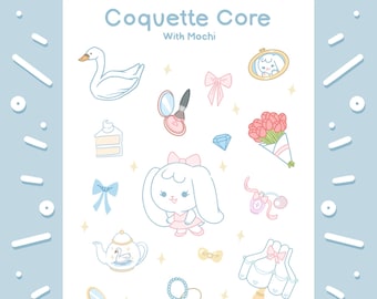 Foglio di adesivi Coquette Puppy: personaggio Mochi fatto a mano, estetica carina