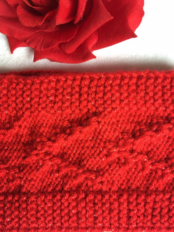 Hand Knitted Red Ear Warmer Headband With Sparkles - Etsy display picture 2