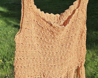 Hand Knitted Cotton golden Crop Top, Beach Tank