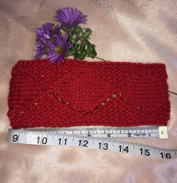 Knitted Girls Red Ear Warmer, Sparkle Headband - Etsy