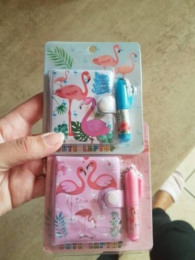 Cute Flamingo Mini Note Book Small Jurnal With Ball Point Pen Set 2 Sets of Stationery For School Office Kid Birthday Gift