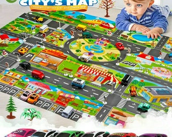 cuffslee Childrens Play Mat,Town City Roads Rug Baby Gym And Game Mat Educational Toys Home Decor