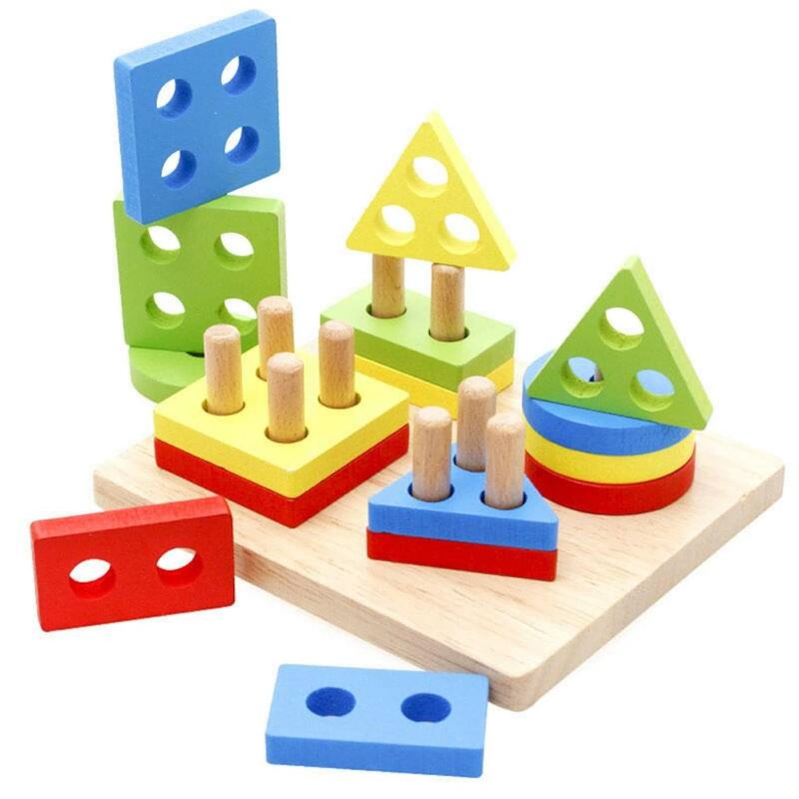 Wooden Block Puzzle Board Game Toys Shape Color Education Etsy
