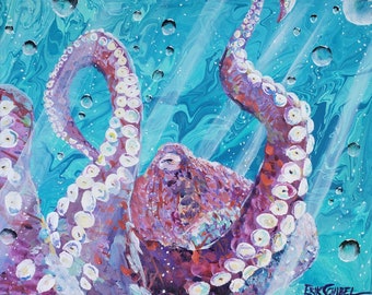 8.5in x 11in Digital Print octopus "Enchantment Under the Sea" octopus painting