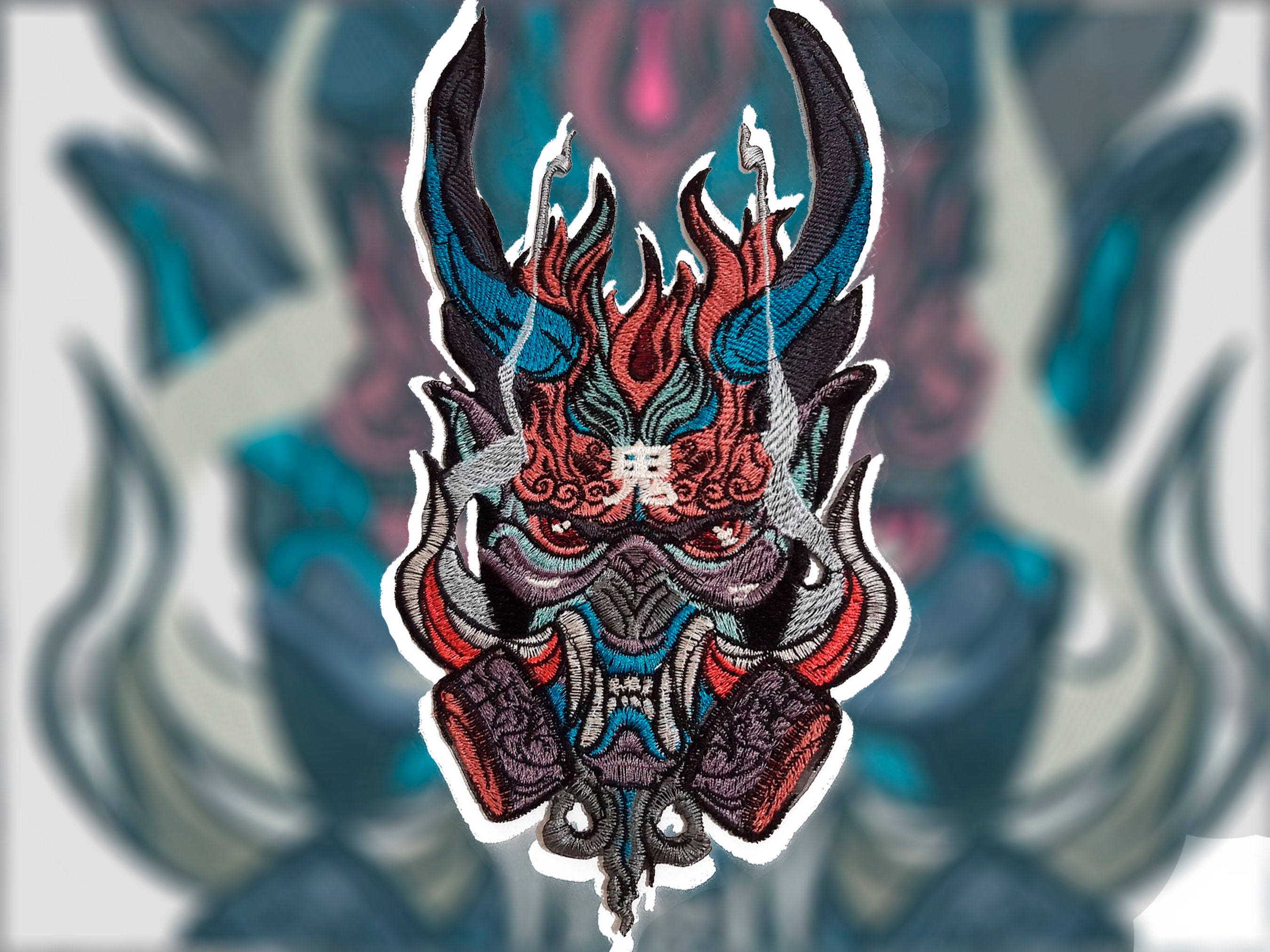 Cyberpunk Oni Demon Back Patch Large Embroidered Game Emblem For Cosplay Costume Iron On 11 6 X 14 Inches