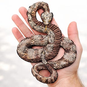 Realistic Timber Rattlesnake Embroidery Patch, Sew On Snake Badge, Gothic Punk Jacket Apparel