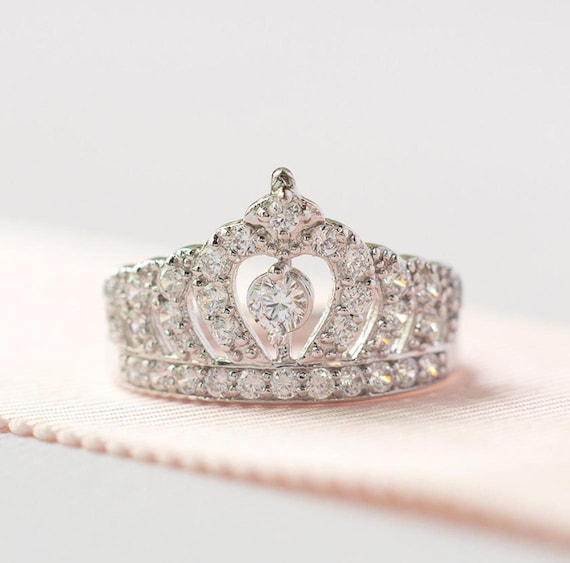 Princess Crown Ring Queen Crown Ring Stylish Engagement Ring Etsy
