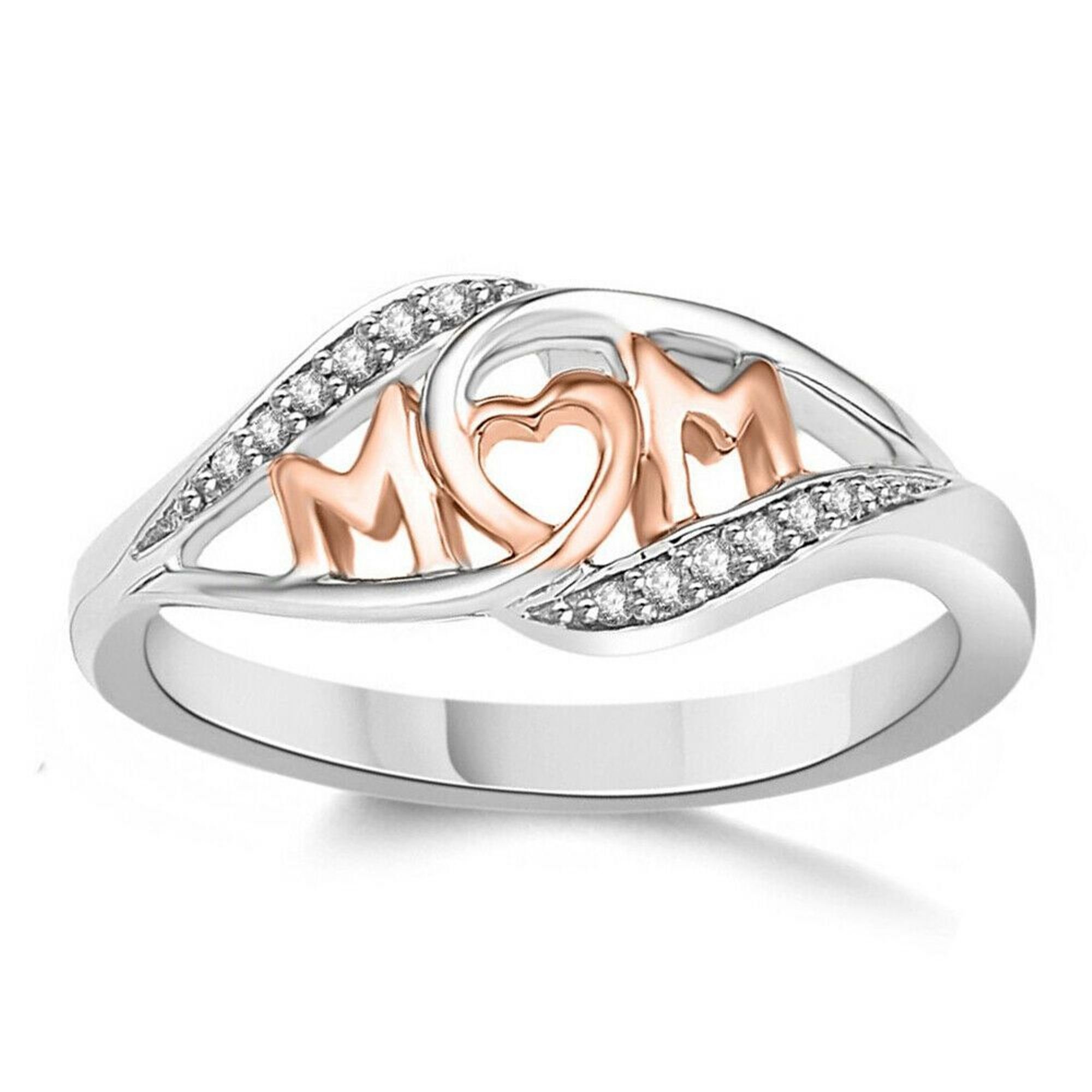 Mom Ring Fancy TwoTone Silver Mom Ring Mom Letter Ring Mother Etsy