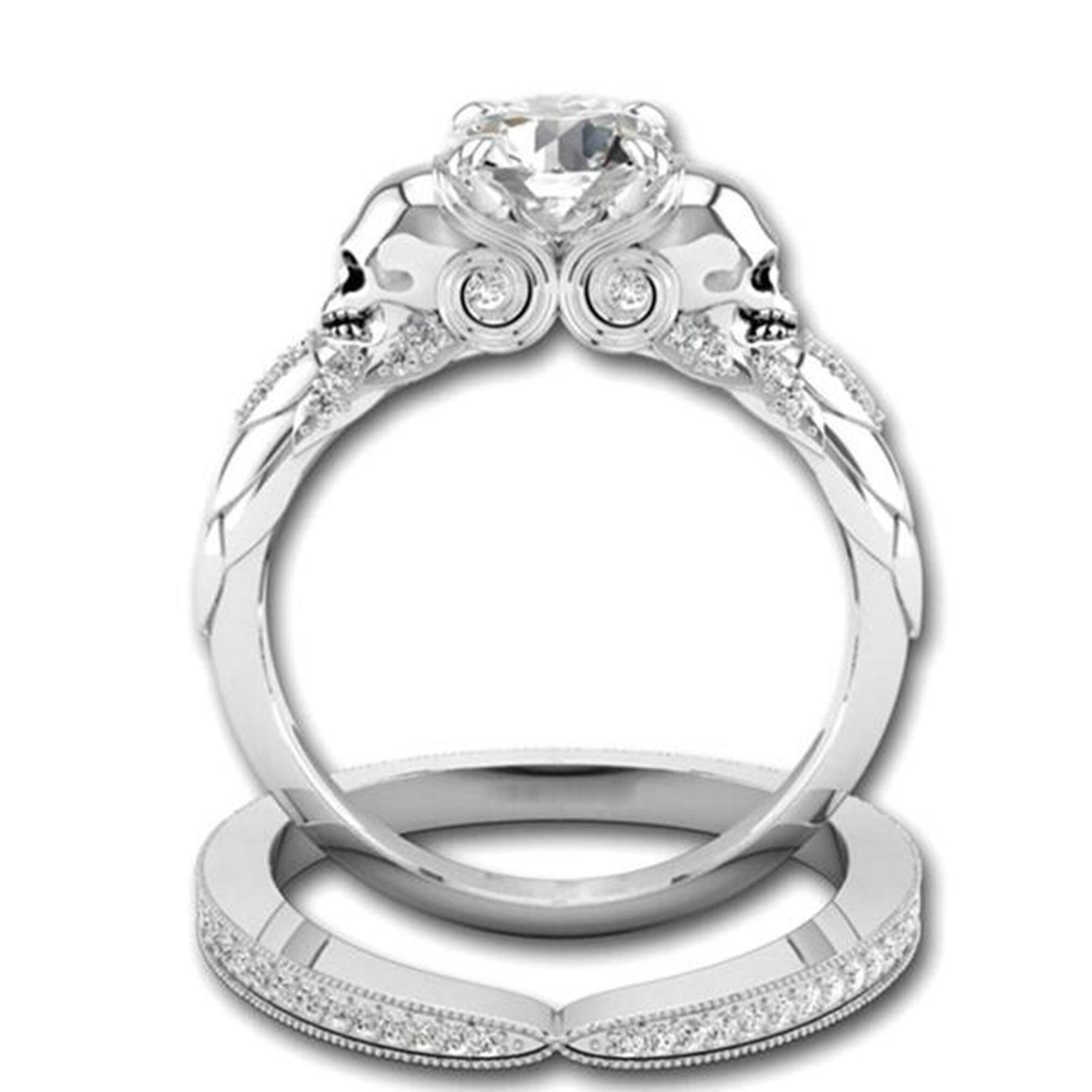 Sterling Silver Skull Engagement Rings For Women Gothic Etsy