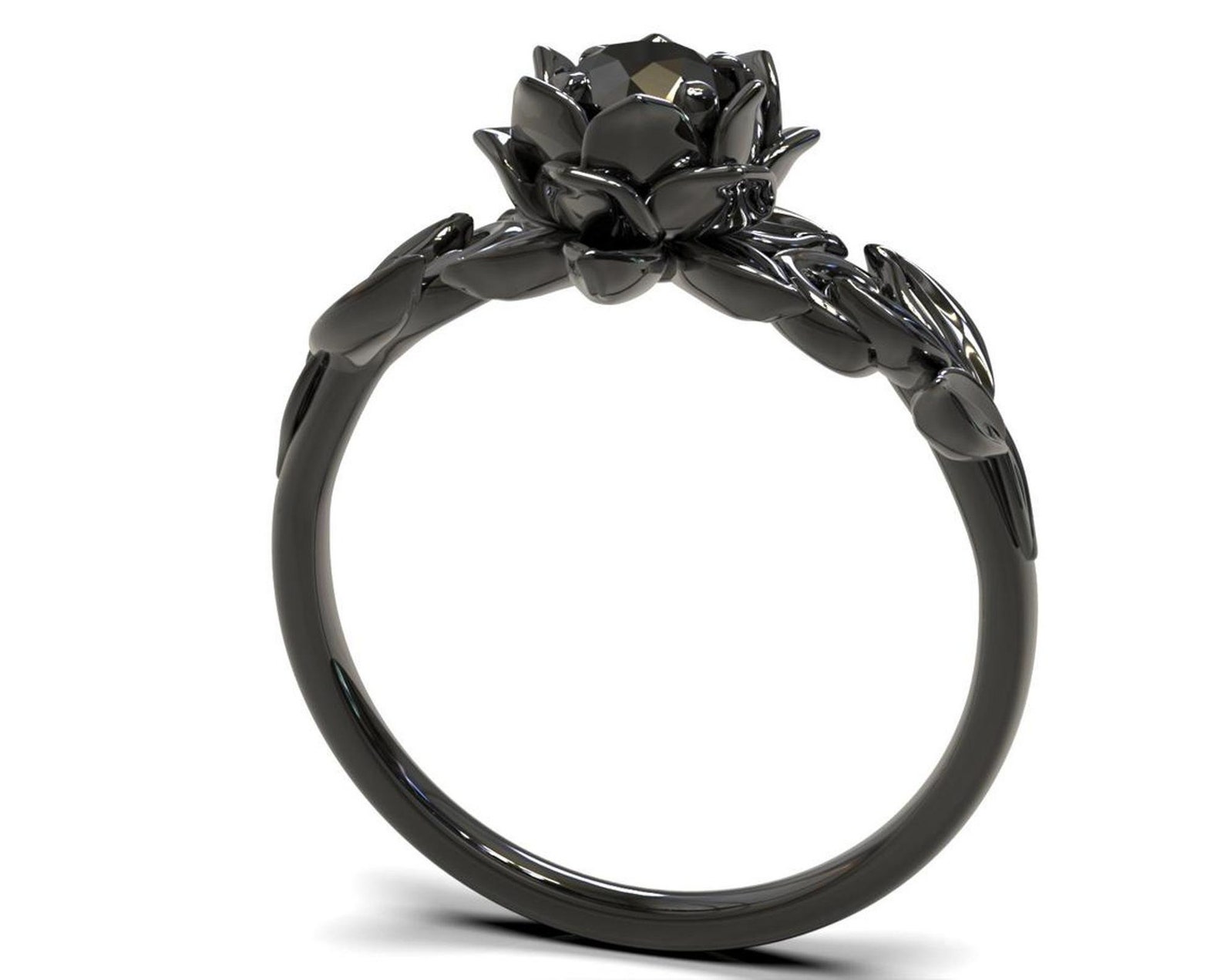 Lotus Flower Rings 1.27 CT Round Cut Black Diamond Flower Leaf Etsy