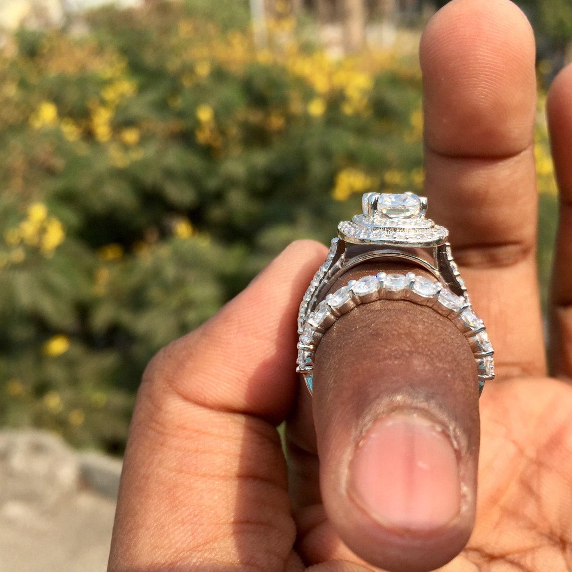 Unique Design Elongated Cushion Cut CZ Diamond Ring Set Etsy