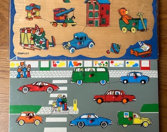 rompecabezas vintage - houten puzzel voor kinderen - hecho en Holanda - autobús - auto - vrachtwagen - verkeer - barco