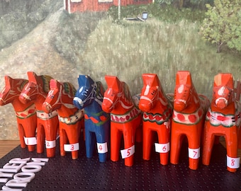 caballo Dala sueco de madera vintage Nils Olsson / Caballos Dalarna Akta Dala Hemslojd / Nusnas / Mora / Suecia