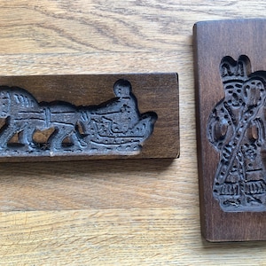 vintage set /  dutch wooden forms Folk art Speculaas cookie mold vorm speculoos mold - sinterklaas - 2 x speculaasplank