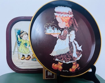 Vintage set of Two Sarah Kay Trays or Plates - Valentine Australia