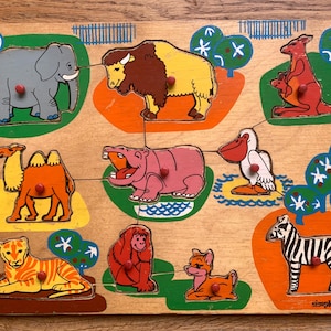 vintage Puzzle Game  -  wooden puzzle for kids - simplex - made in Holland / zoo