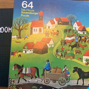 Vintage paardenmarkt puzzel / decoupeerzaag / Made in West Germany / ravensburger / Monika Cronshangen-ontwerp