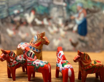 スウェーデンの木製民芸品馬の置物セット 小型 / ダーラナ地方の馬 5