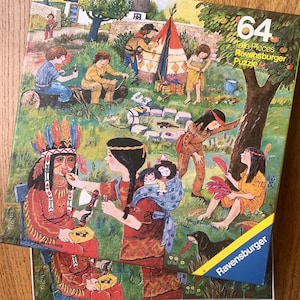 Vintage kinderpuzzel kinderpuzzel / Made in Western Germany / ravensburger / spelende indianen / Indianerspiel