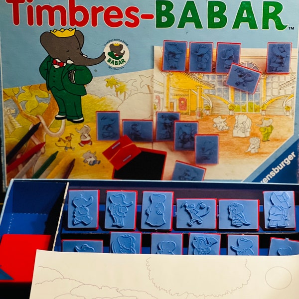 Vintage Stempelbox / Ravensburger France/ Babar der Elefant - Timbres Babar