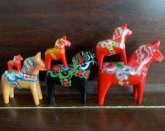 caballo Dala sueco de madera vintage Nils Olsson / Caballos Dalarna Akta Dala Hemslojd / Nusnas / Mora / Suecia